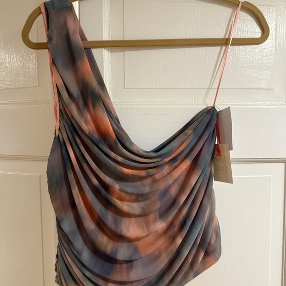 Open Edit Grey & Pink Mesh One-Shoulder Tank Top - Picture 2 of 3